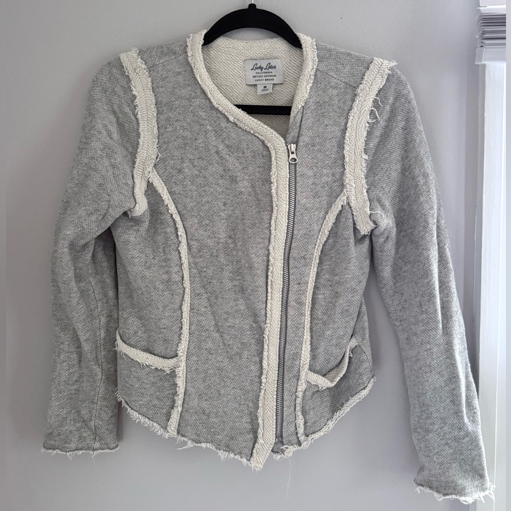 Lucky Brand Gray and Cream Knit Jacket